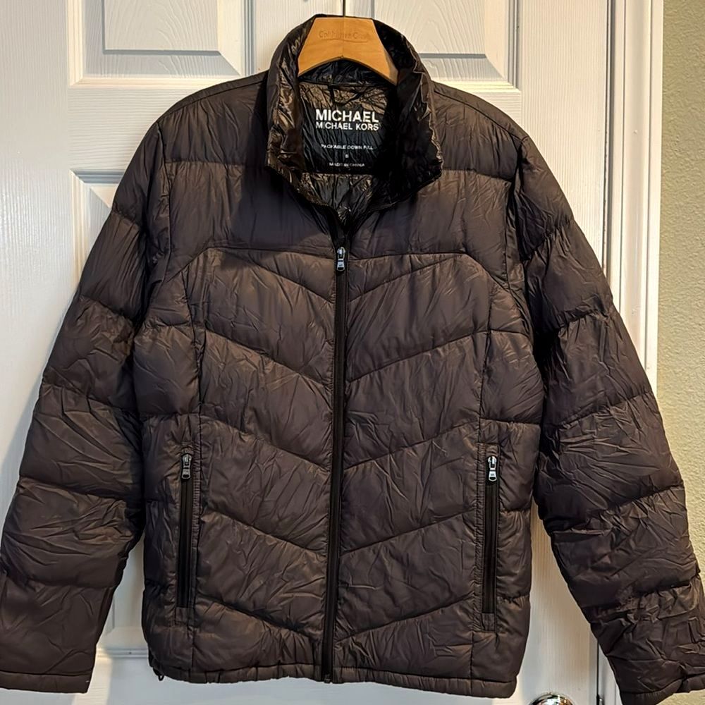 Michael Michael Kors Black Packable Down Puffer Jacket Charcoal Small